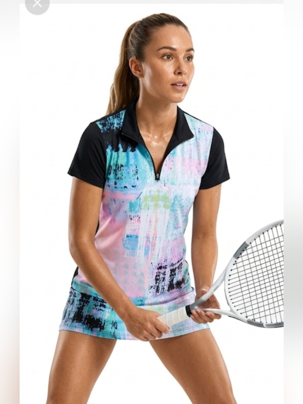 EP New York  Black/ Colorful Abstract Golf  Women's Top Size S.